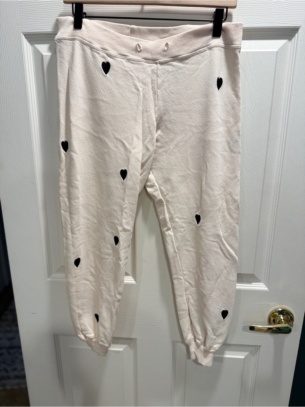 The GREAT. Heart Print Joggers Size 0 Cream Cotton Sweatpants Cozy Lounge Pants - Picture 2 of 12